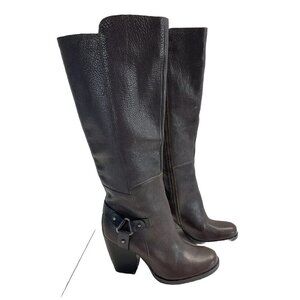 Kork-Ease Olson Heel Boots Tall dark Brown Leather harness Moto size 7‎ 1/2 EUC